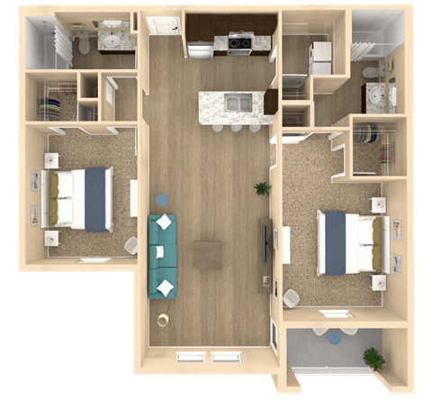 2 bed 2 bath Mirage Floor Plan at The Oasis at Town Center, Jacksonville, Florida